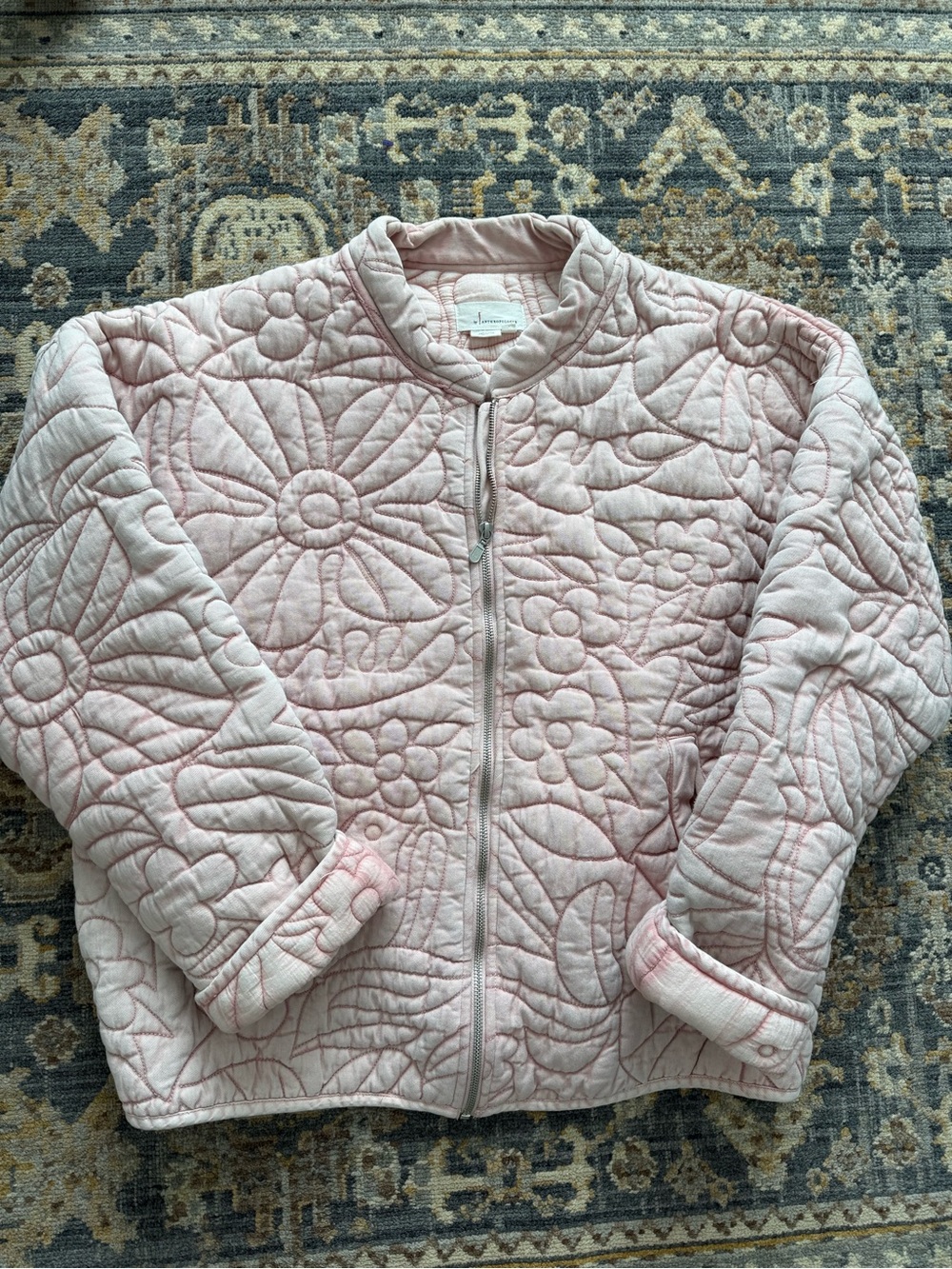 Anthropologie Light Pink Quilted Floral Puffer Jacket